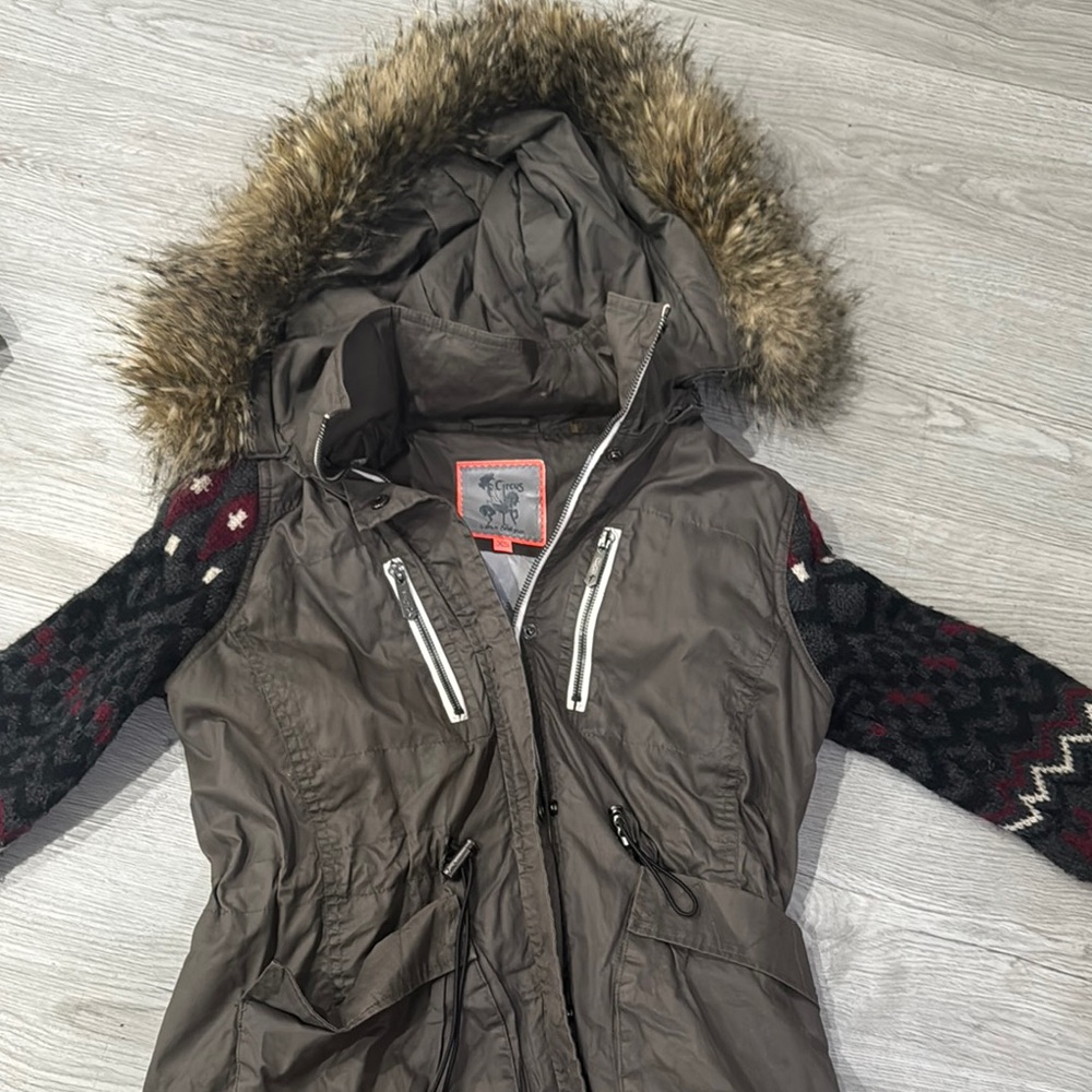 Circus by Sam Edelman Brown Puffer Jacket with Faux Fur Hood